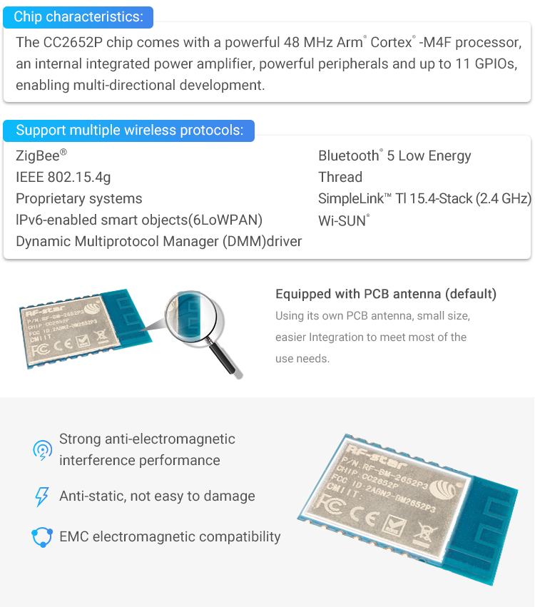 Features of CC2652P zigbee module RF-BM-2652P3